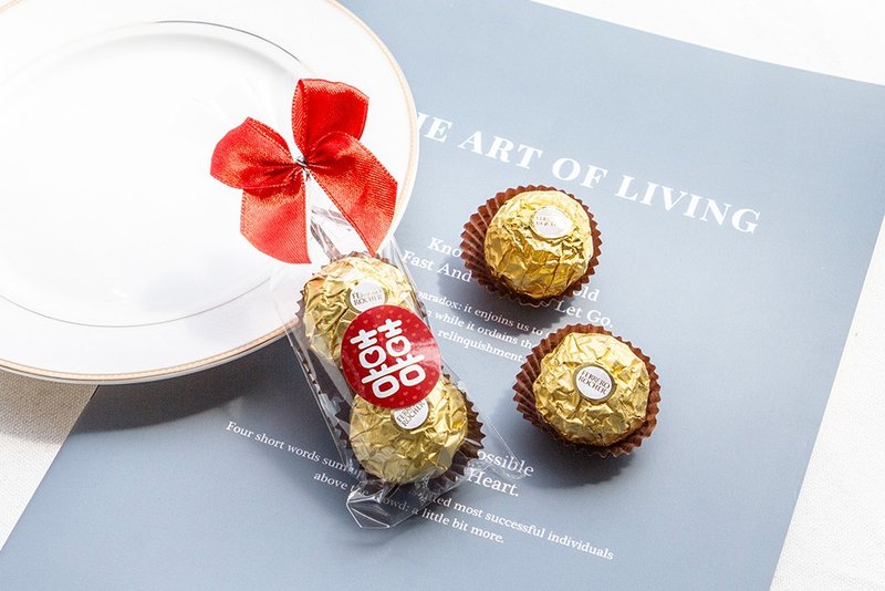 囍字金莎巧克力2入喜糖包 | 婚禮活動 祝福 桌上禮 二進 - 巧克力 - 新鮮食材 紅色