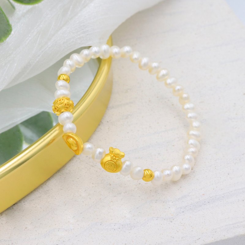 Kimura Light Gold Jewelry/Gold Lucky Pearl Bracelet Good Luck Lucky Bracelet 9999 Gold - สร้อยข้อมือ - ทอง 24 เค สีทอง