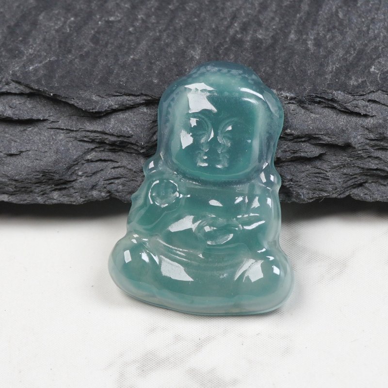 Ice Blue Water Jade Baby Buddha | Natural Grade A Jadeite | Gift - สร้อยคอ - หยก สีเขียว