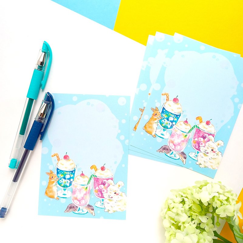 [B7 size, 30 rose memos] Fairytale memos, Rabbit, Cream soda, Blue, Lop ear - Cards & Postcards - Paper Blue