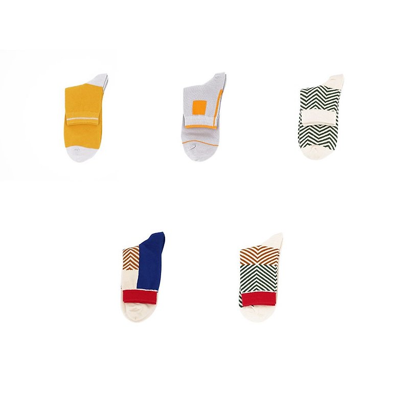 Captain's Call men and women right angle cotton socks New Year gift set 5 pairs - Socks - Cotton & Hemp Multicolor