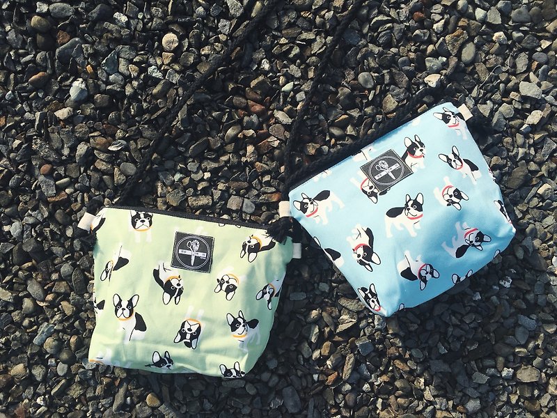 toutoubags / small square shoulder bag-Bulldog - กระเป๋าแมสเซนเจอร์ - ผ้าฝ้าย/ผ้าลินิน สีเขียว