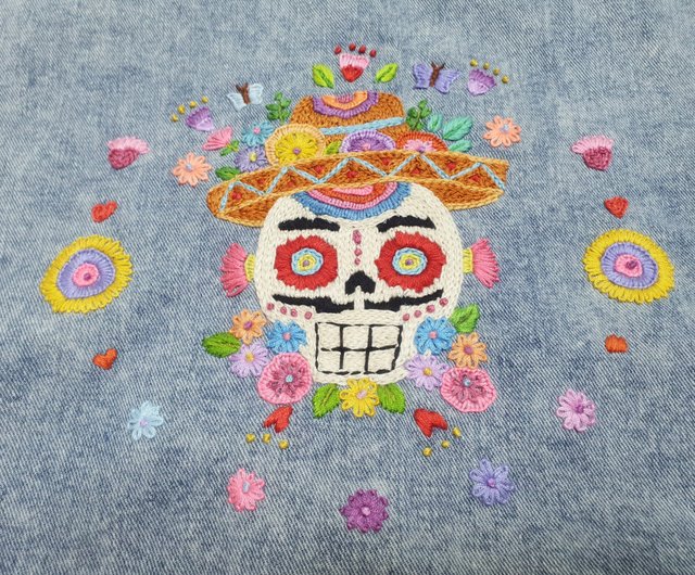 Hand Embroidery Jacket, Denim Fabric, Mexican, Mexico, Flower