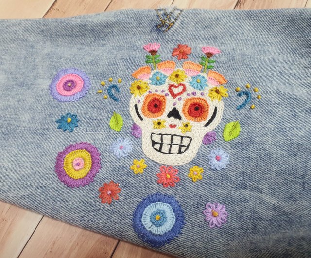 Hand Embroidery Jacket, Denim Fabric, Mexican, Mexico, Flower