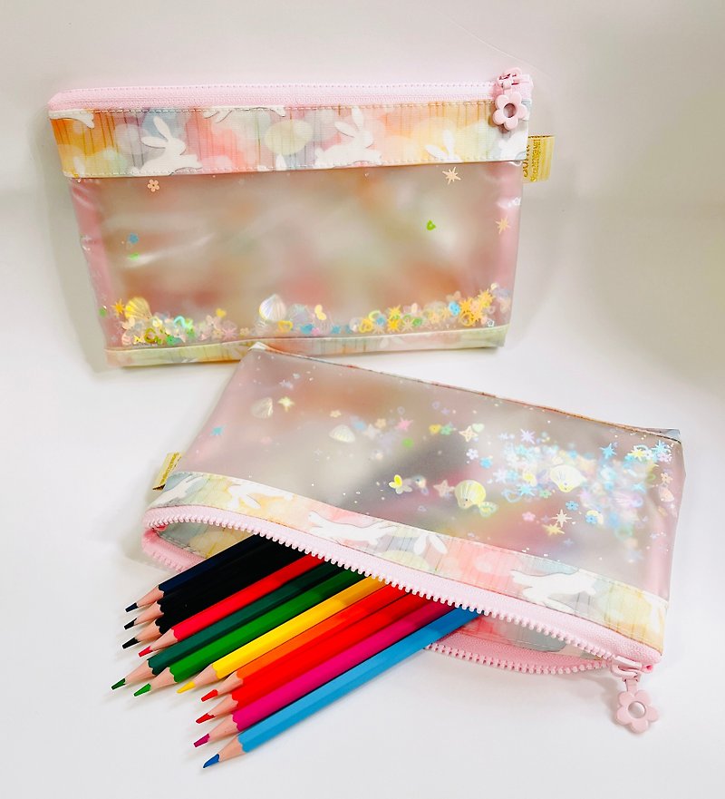 聖誕禮物夢幻兔收納袋 鉛筆盒 文具袋收納袋 美術袋 化妝包 - 鉛筆盒/筆袋 - 防水材質 粉紅色