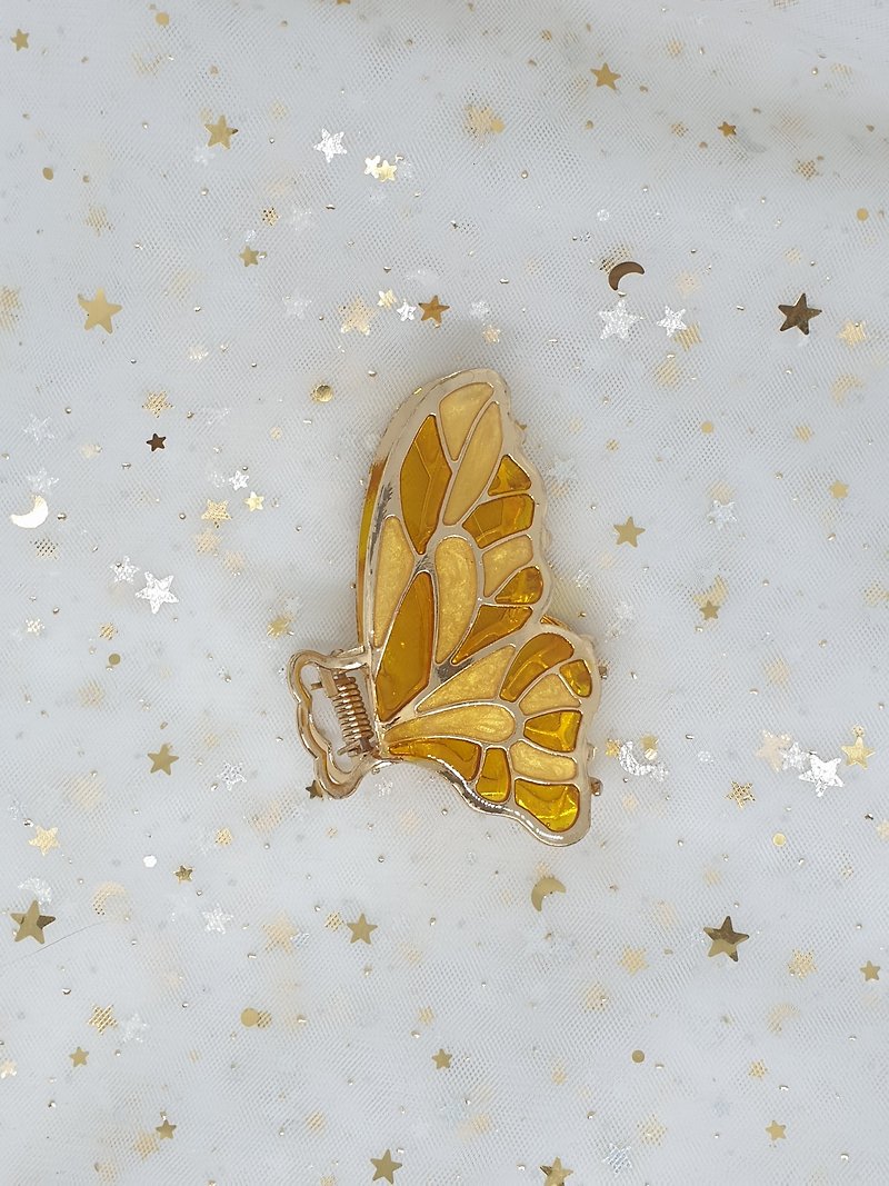 蝶のヘアクリップ、ステンドグラス - Golden Butterfly - ヘアアクセサリー - レジン イエロー