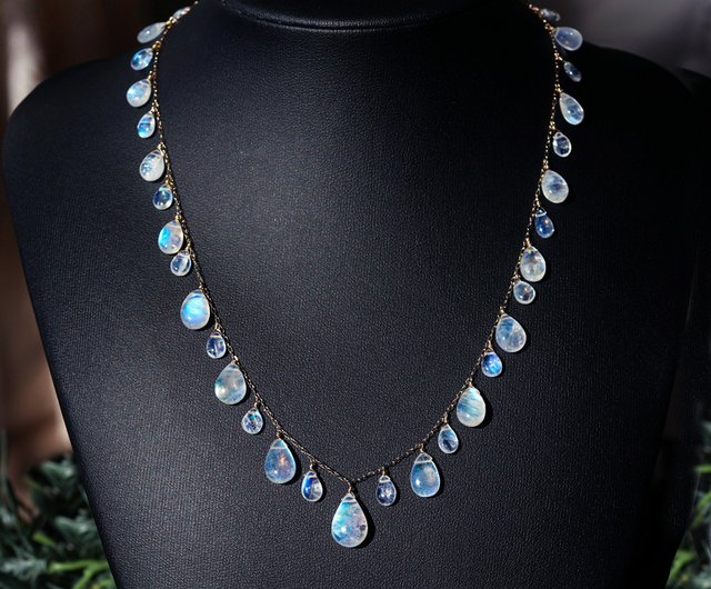 Pink Tourmaline and Rainbow Moonstone 3-Row Bead Bib Necklace Sterling Silver Pink Tourmaline and Rainbow Moonstone 3-Row Bead Bib Necklace Sterling Silver