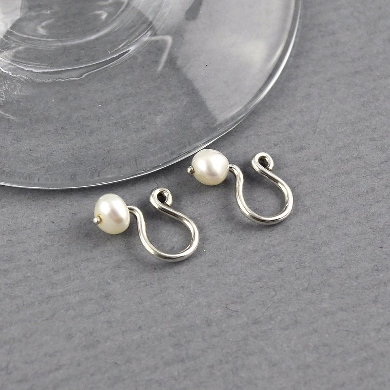 Pearl U-Clip earring,Non-Pierced Earring,Sterling silver - Earrings & Clip-ons - Sterling Silver Silver