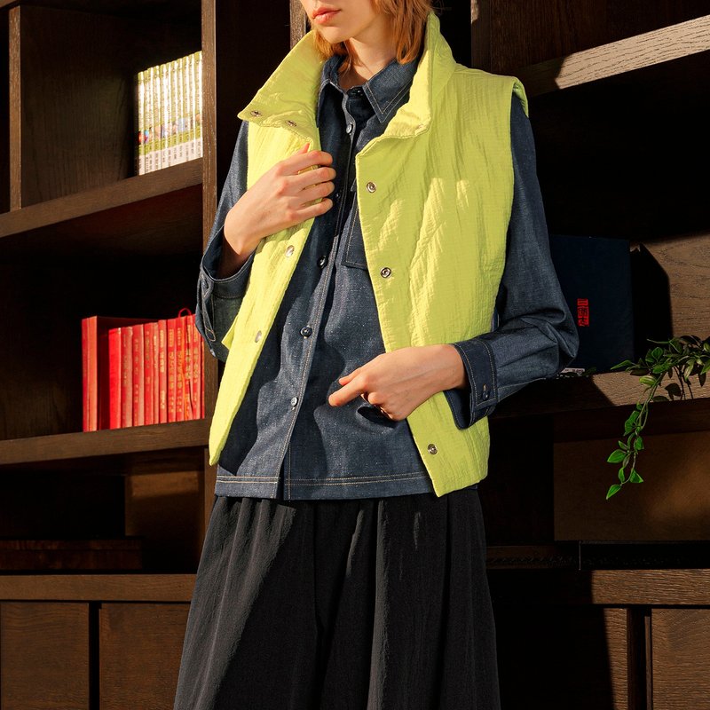 輕暖高領鋪棉背心 - 背心/無袖上衣 - 其他材質 黃色