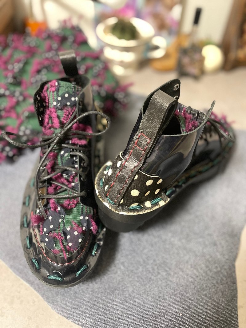 Japan Made 尾州產 圓點斜紋軟呢 高筒運動鞋 - 女裝運動鞋/波鞋 - 真皮 綠色