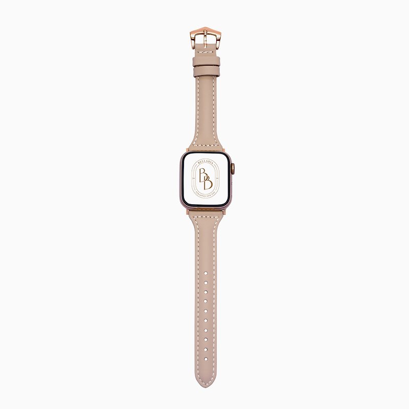 Apple Watch Women's Collection Creamy Apricot Leather Strap S8/7/6/5/4/3/2/1/SE - สายนาฬิกา - หนังแท้ สีกากี