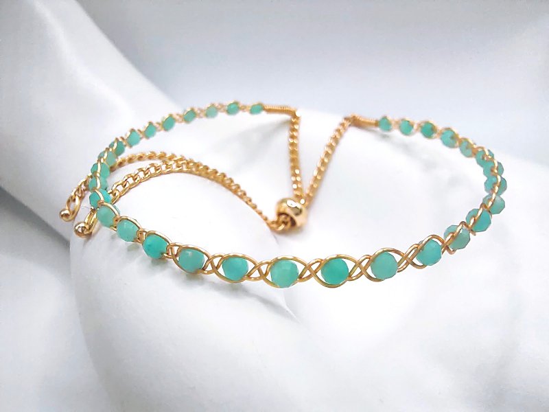 Braided | Amazonyte, Gold Color, Wire Braid, Adjustable Bracelet - Bracelets - Crystal Blue