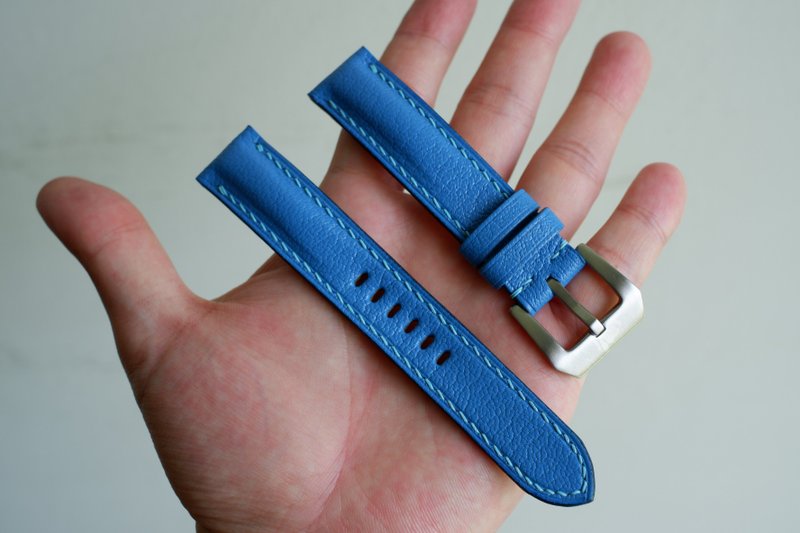 寶藍色山羊皮 Isaac手工錶帶  尺寸可客製 applewatch也可訂製 - 錶帶 - 真皮 藍色