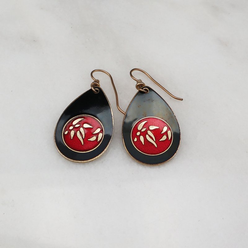 Vintage pumpkins. Laurel Burch 1980s Handmade Enamel Post Earrings - ต่างหู - วัตถุเคลือบ 