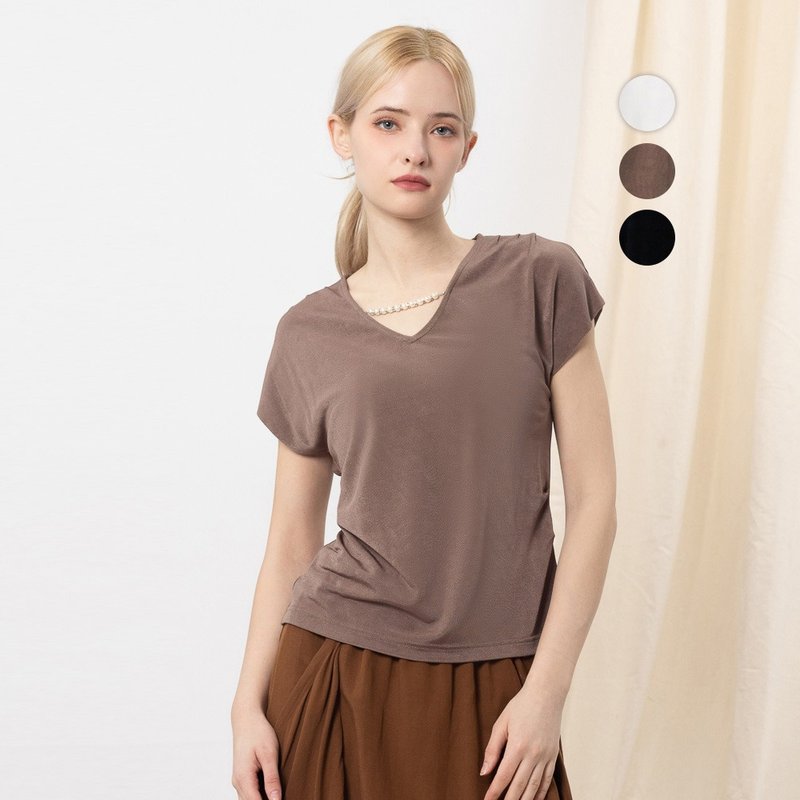 【MEDUSA】優雅珍珠項鍊垂墜簡約上衣 - 3色(M-XL) | 女休閒上衣 - 女 T 恤 - 其他人造纖維 咖啡色