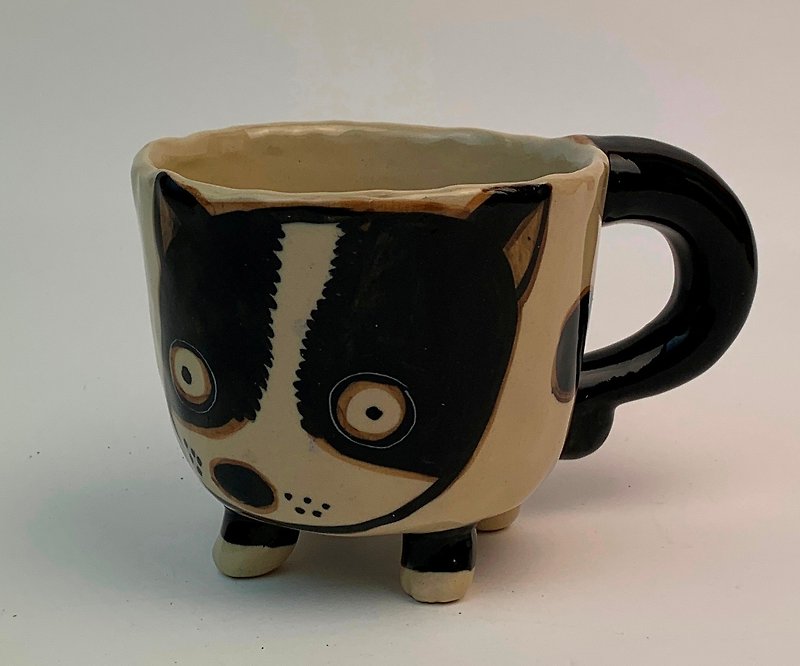 Nice Little Clay handmade dog foot cup cute dog 0115-04 - Mugs - Pottery White