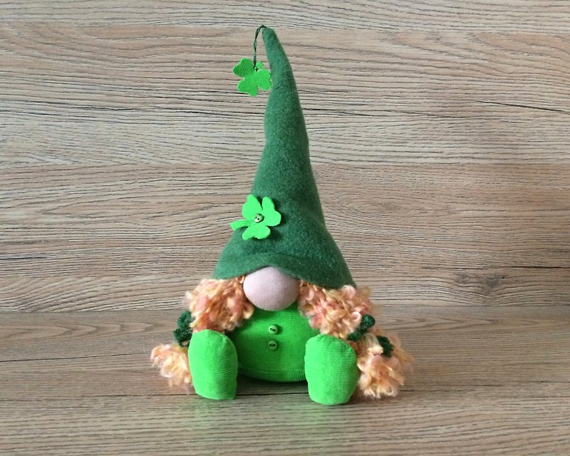 St. Patrick's day girl elf Spring elf Funny handmade forest elf - 玩偶/公仔 - 棉．麻 綠色
