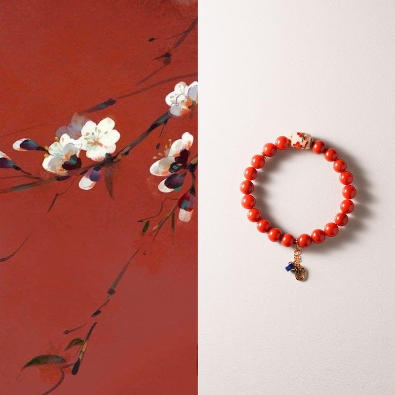 Original Nanhong Bracelet Zodiac Year Enamel Flower God Bracelet Bracelet - สร้อยข้อมือ - หยก สีแดง