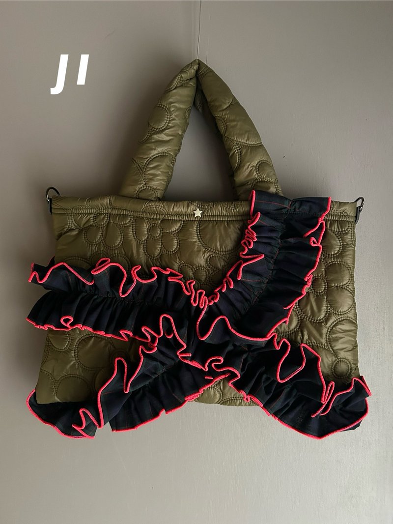 frill tote bag - 手提包/手提袋 - 尼龍 綠色