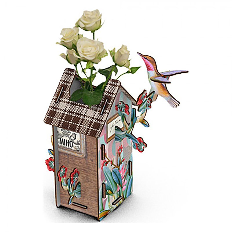 イタリア、MIHO、ドイツ製の立体的に組み立てられた木製の鳥居型の花/花瓶（花瓶-130） - 置物 - 木製 多色