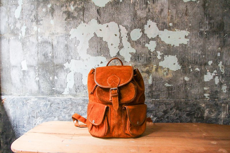 袅袅 department store -Vintage suede multi-function backpack retro - กระเป๋าแมสเซนเจอร์ - หนังแท้ 