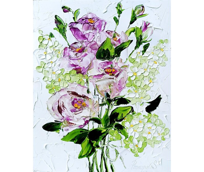 Lilac Painting Lisianthus Floral Original Art Flower lilac  10 x 8 - 壁貼/牆壁裝飾 - 其他材質 粉紅色