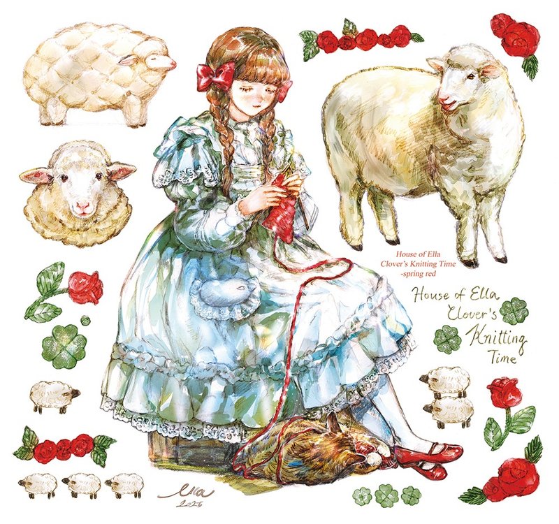 Clover's Knitting Time girl INS paper sticker collage material - 貼紙 - 紙 
