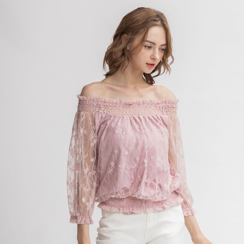 Butterfly Lace Versatile Two-Wear Top Pink - เสื้อผู้หญิง - เส้นใยสังเคราะห์ สึชมพู