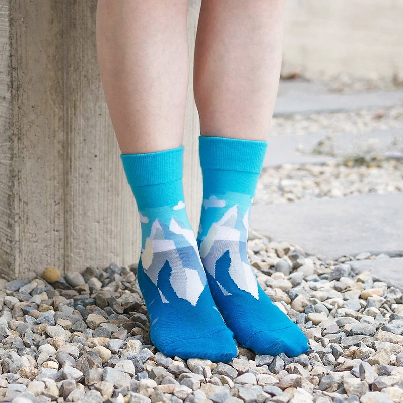 SS23 [Girlfriend Gift/Free Shipping] Ice Crisis 3/4 Women's Socks│Texture Gift Box Packaging - ถุงเท้า - ผ้าฝ้าย/ผ้าลินิน สีน้ำเงิน