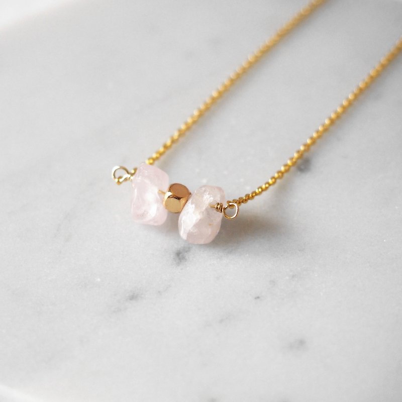 Young girl · simple pink powder · pink · bow · gold-plated copper necklace necklace necklace (45cm) - สร้อยติดคอ - เครื่องเพชรพลอย สึชมพู