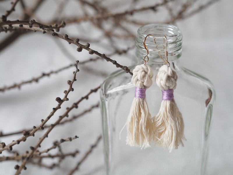 Elegant Macrame Ball Earrings With Tassels  (purple) - Earrings & Clip-ons - Other Materials Purple