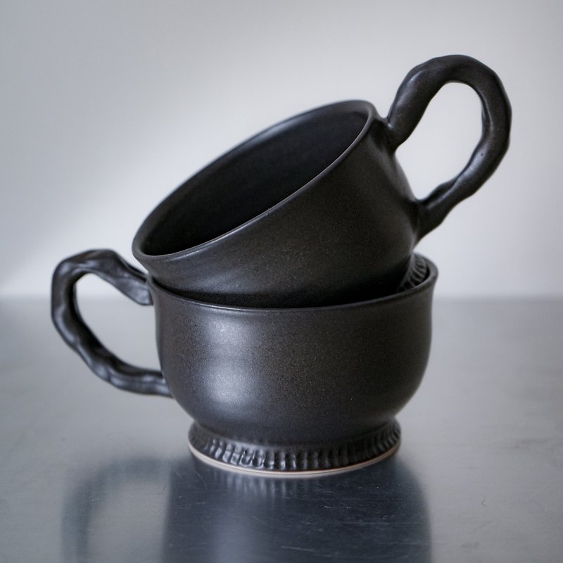 Ceramic Coffee Cup Tea Cup Matt Black Ceramic Tea Cup - จานและถาด - ดินเผา สีดำ