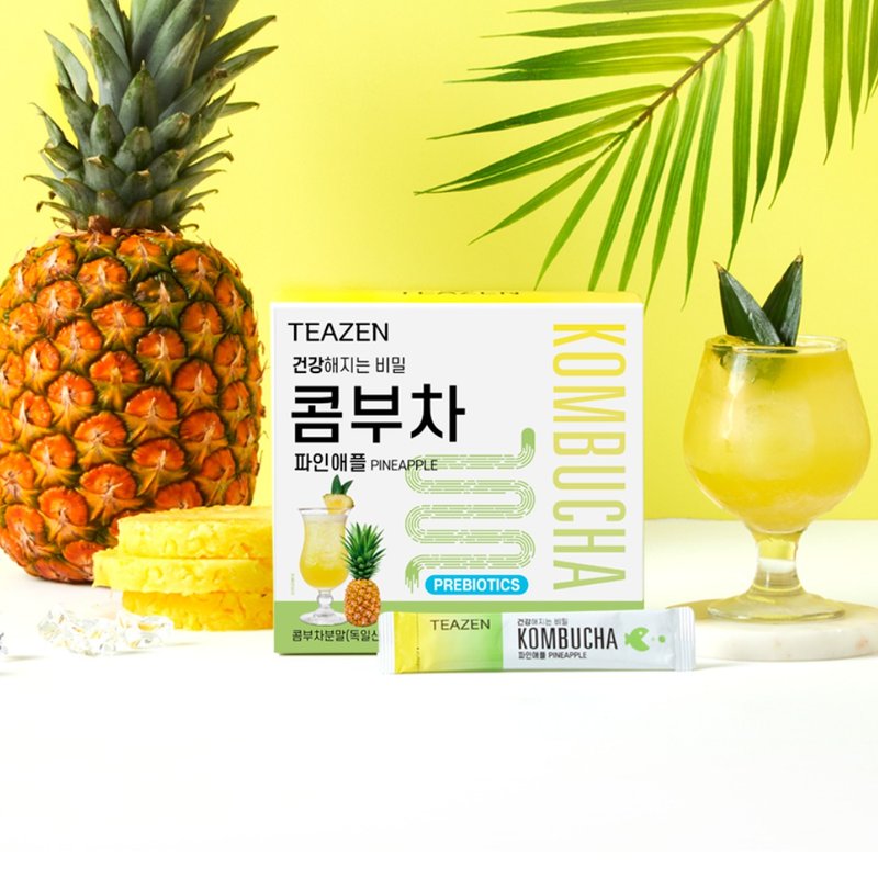 Teazen - Probiotic Kombucha - Pineapple Flavor 30 Packets | Detox Free | Sugar Free Low Calorie - Health Foods - Concentrate & Extracts 