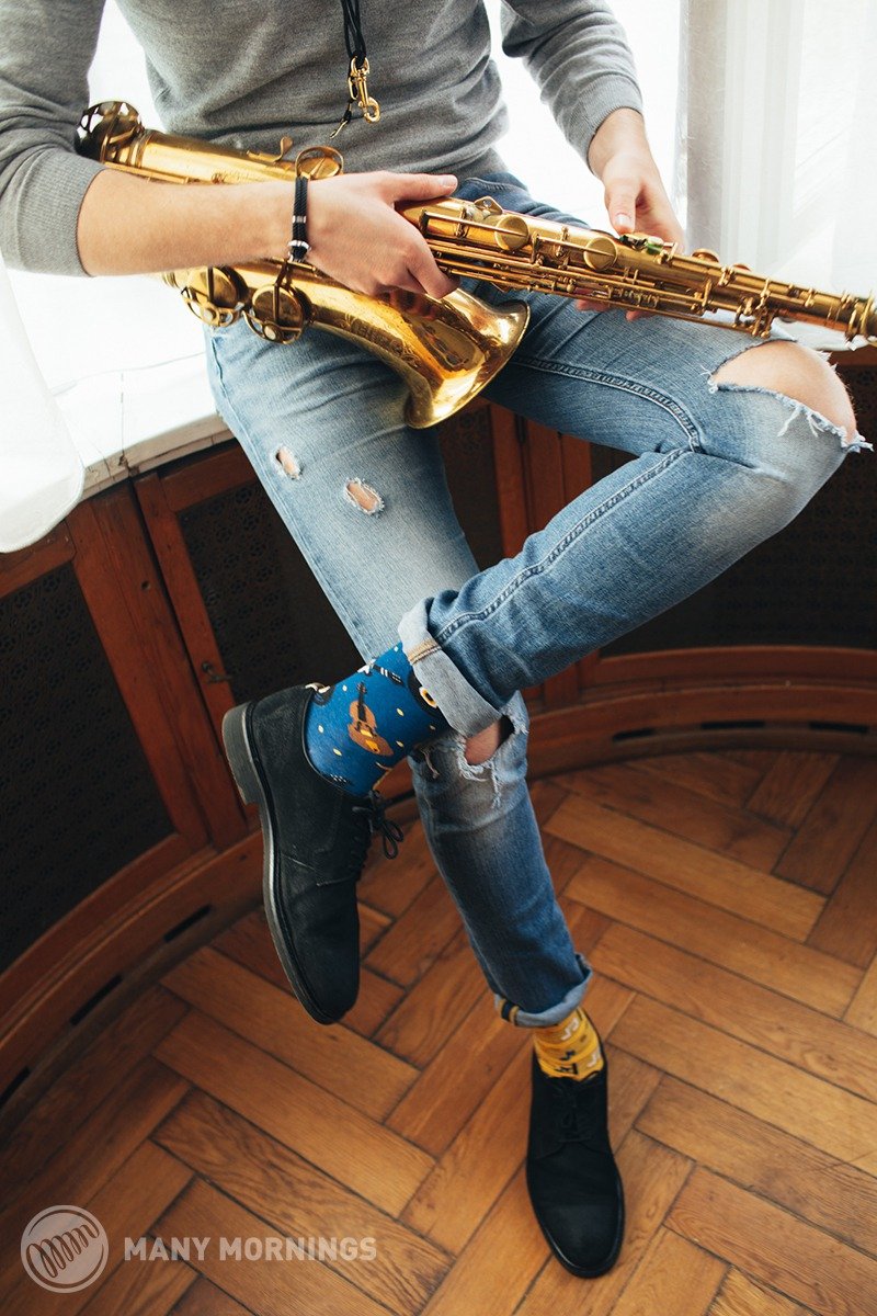 Music Notes Mismatched Adult Crew Sock - Socks - Cotton & Hemp Blue