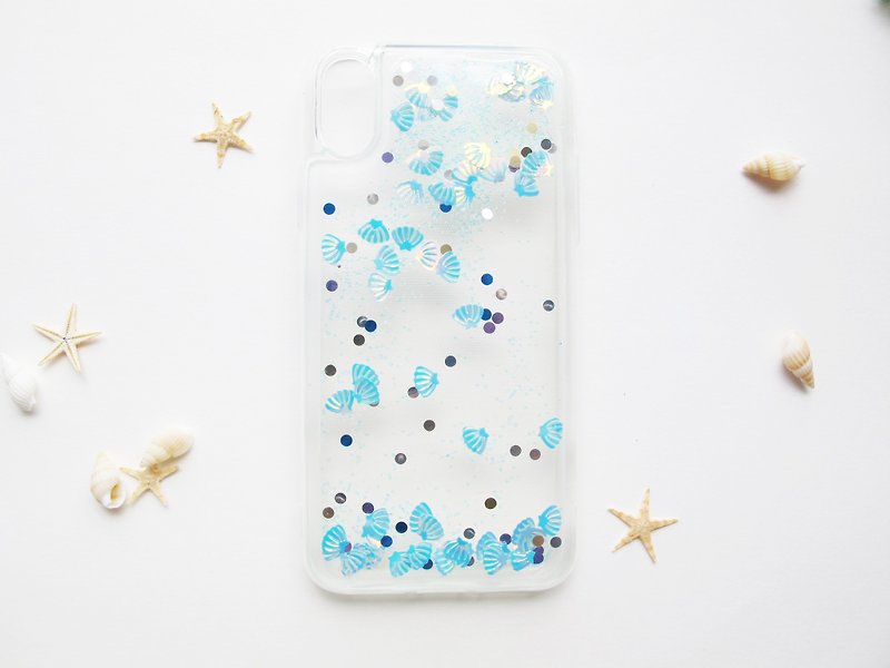 Rosy Garden blue snow flakes water inside iPhone case - เคส/ซองมือถือ - วัสดุอื่นๆ สีน้ำเงิน