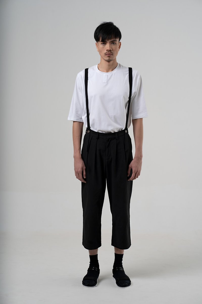 Detachable Suspender Trousers - กางเกงขายาว - ผ้าฝ้าย/ผ้าลินิน สีดำ