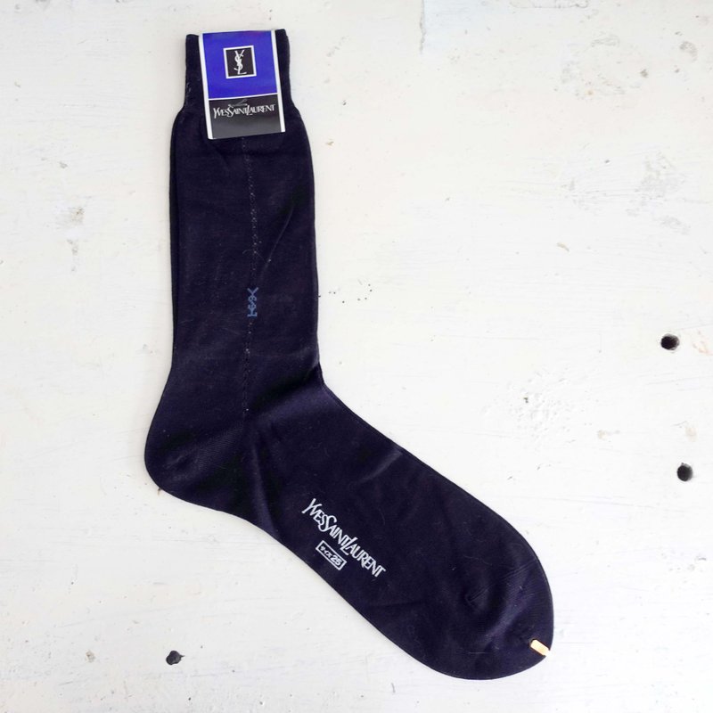 日本正版中古YSL Saint Laurent 圖案款LOGO寶藍色長襪子中古款式 - 耳環/耳夾/耳骨夾 - 棉．麻 黑色
