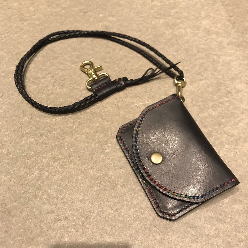 Handmade hand-dyed leather coin purse with long chain