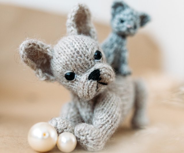 Digital French Bulldog puppy knitting pattern. Little knitted realistic dog step by step Shop Cute Knit Toy DIY Tutorials Reference Materials Pinkoi