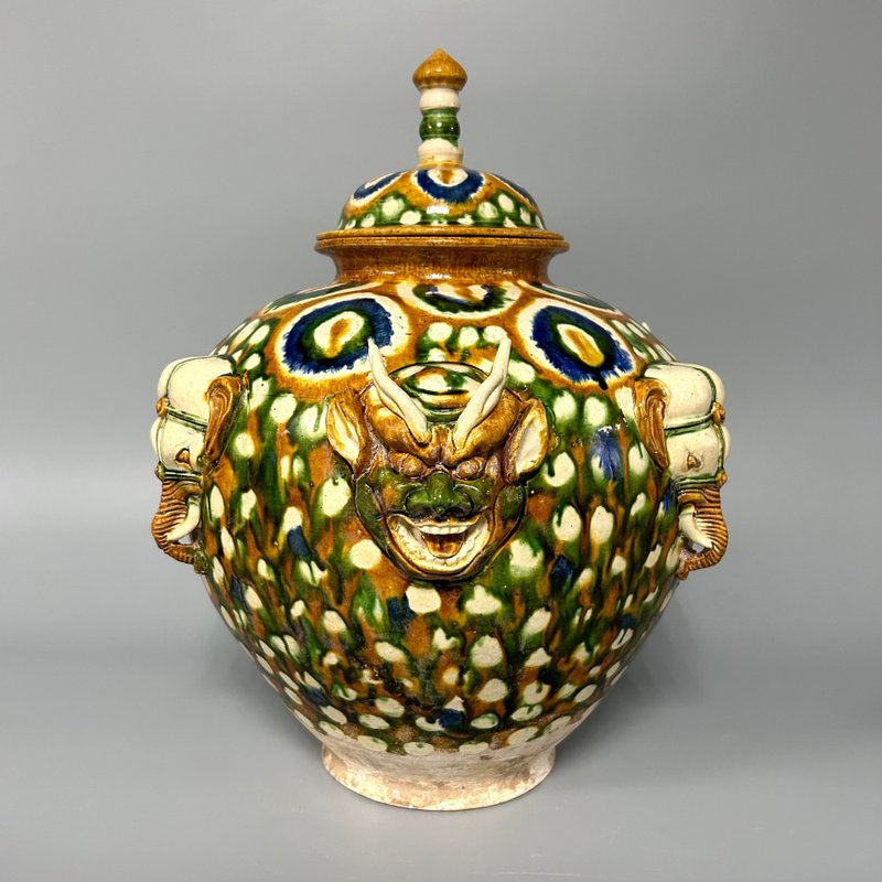 唐三彩貼花蓋罐 - 擺飾/家飾品 - 陶 卡其色