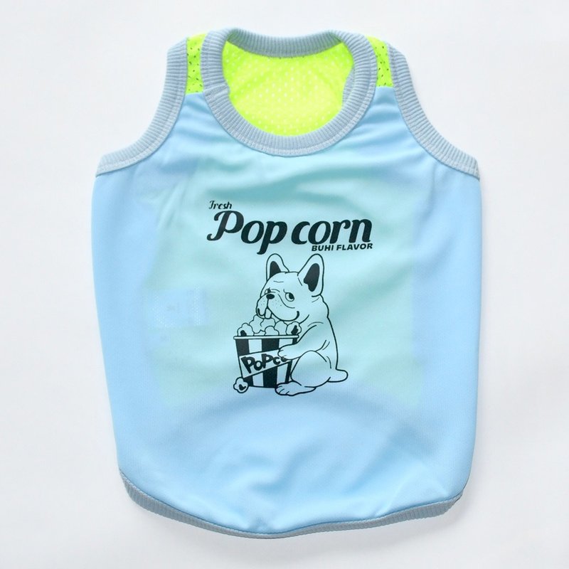 Popcornメッシュタンクトップ　サックス　フレンチブルドッグ用 - 寵物衣服 - 棉．麻 