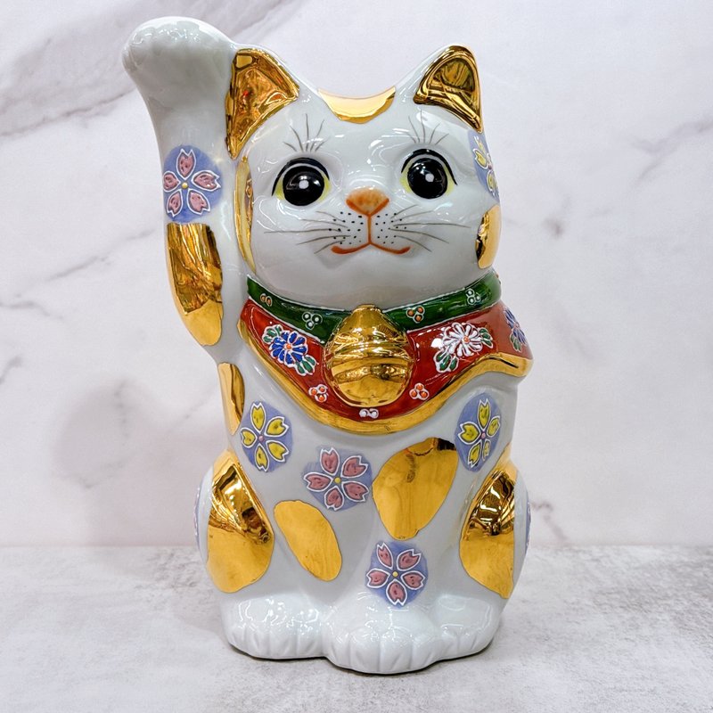 【白盛花福】日本九谷燒招財貓 | 白盛 8號 - 擺飾/家飾品 - 瓷 白色