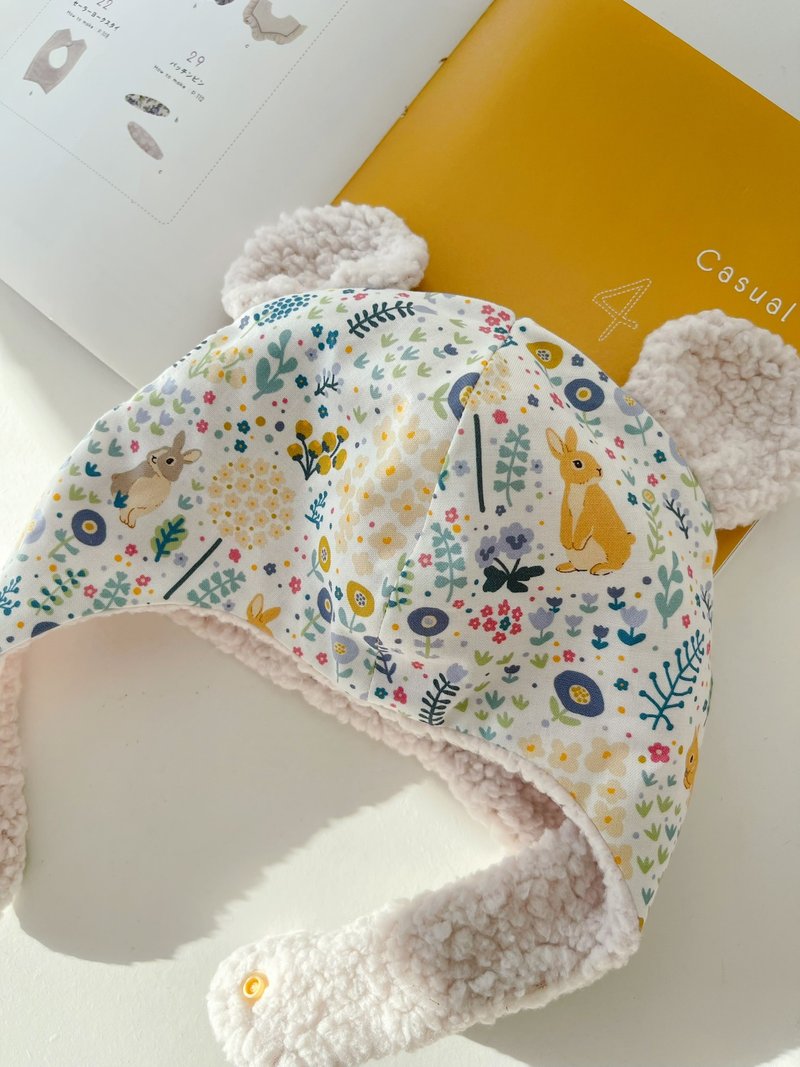 米白兔野花園  手工嬰幼兒保暖飛行帽 寶寶帽 保暖帽 - 嬰兒帽子/髮帶 - 棉．麻 
