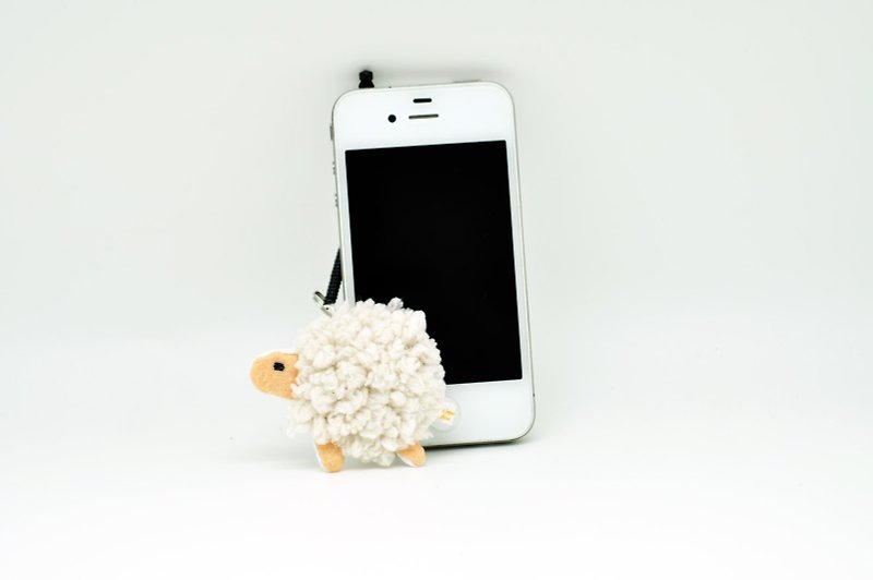 【日本ナキウサギ】癒しの羊飾り白羊ストラップ - チャーム - コットン・麻 ホワイト