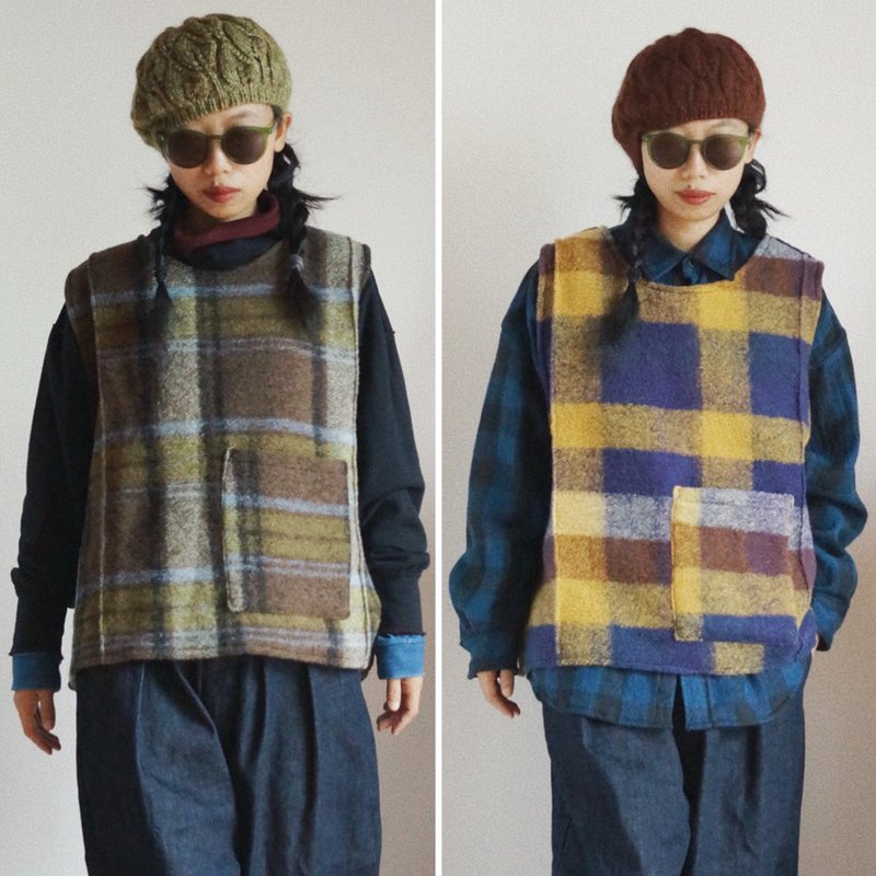 Italian purple orange blue Brown check oversized autumn and winter vest color woven check pattern fluffy soft waxy wool - Women's Casual & Functional Jackets - Wool Purple