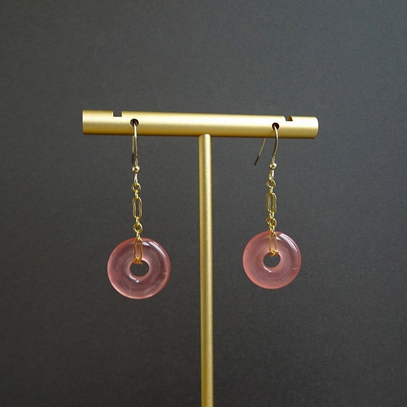 頂級印加玫瑰石 阿根廷紅紋石 平安扣 14Kgf 包金耳環 - 耳環/耳夾 - 寶石 粉紅色