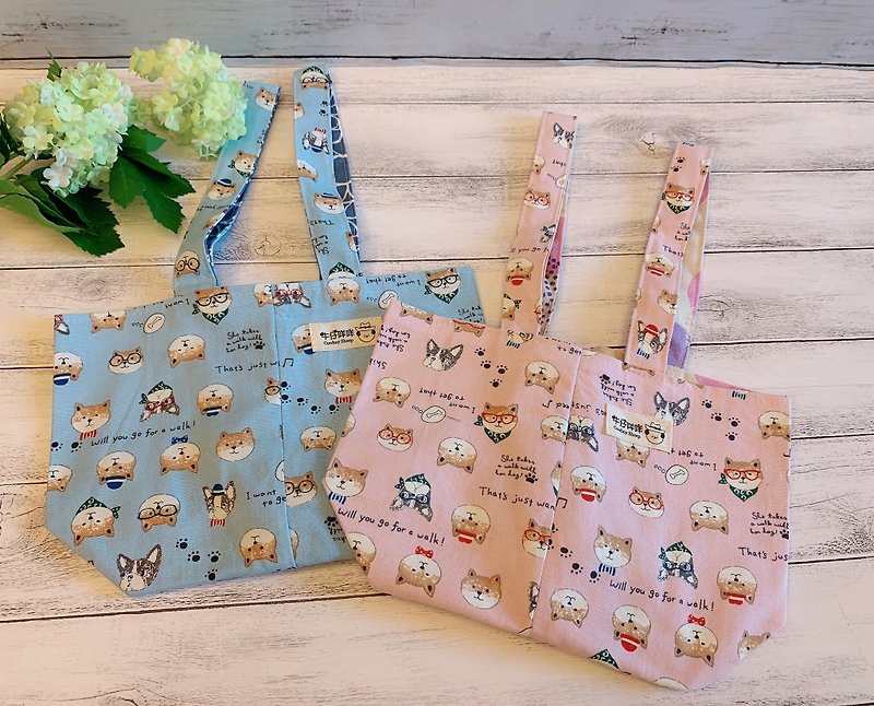 Shiba Inu so cute two cup bag/handbag/universal bag - กระเป๋าถือ - ผ้าฝ้าย/ผ้าลินิน 
