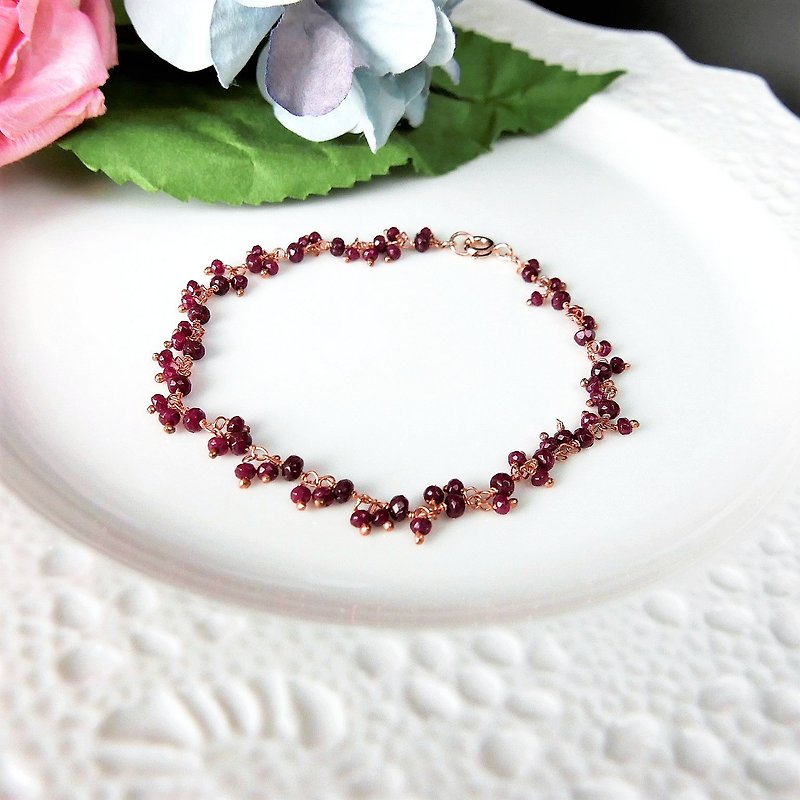 【Buy One Get One Free】 || July Birthstone|| Ruby String Rose Gold 925 Silver Birthstone Bracelet - Bracelets - Gemstone Red