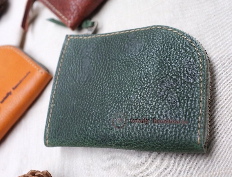 With three leather purse <blackboard green> Coin / banknote / card once housed - กระเป๋าใส่เหรียญ - หนังแท้ สีเขียว