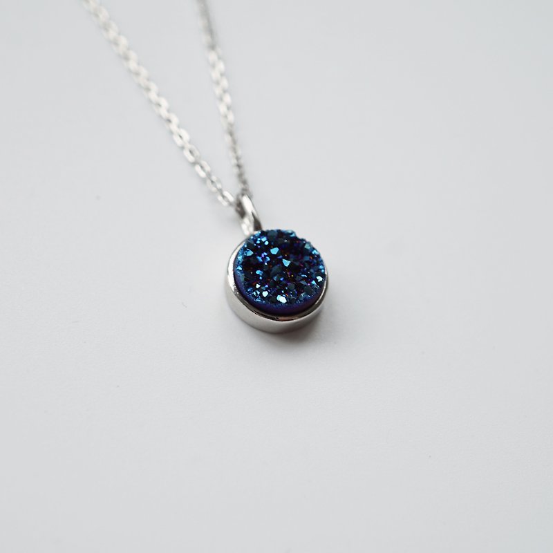 Rainbow Blue Druzy Crystal Necklace - 925 Sterling Silver - Necklaces - Gemstone Blue